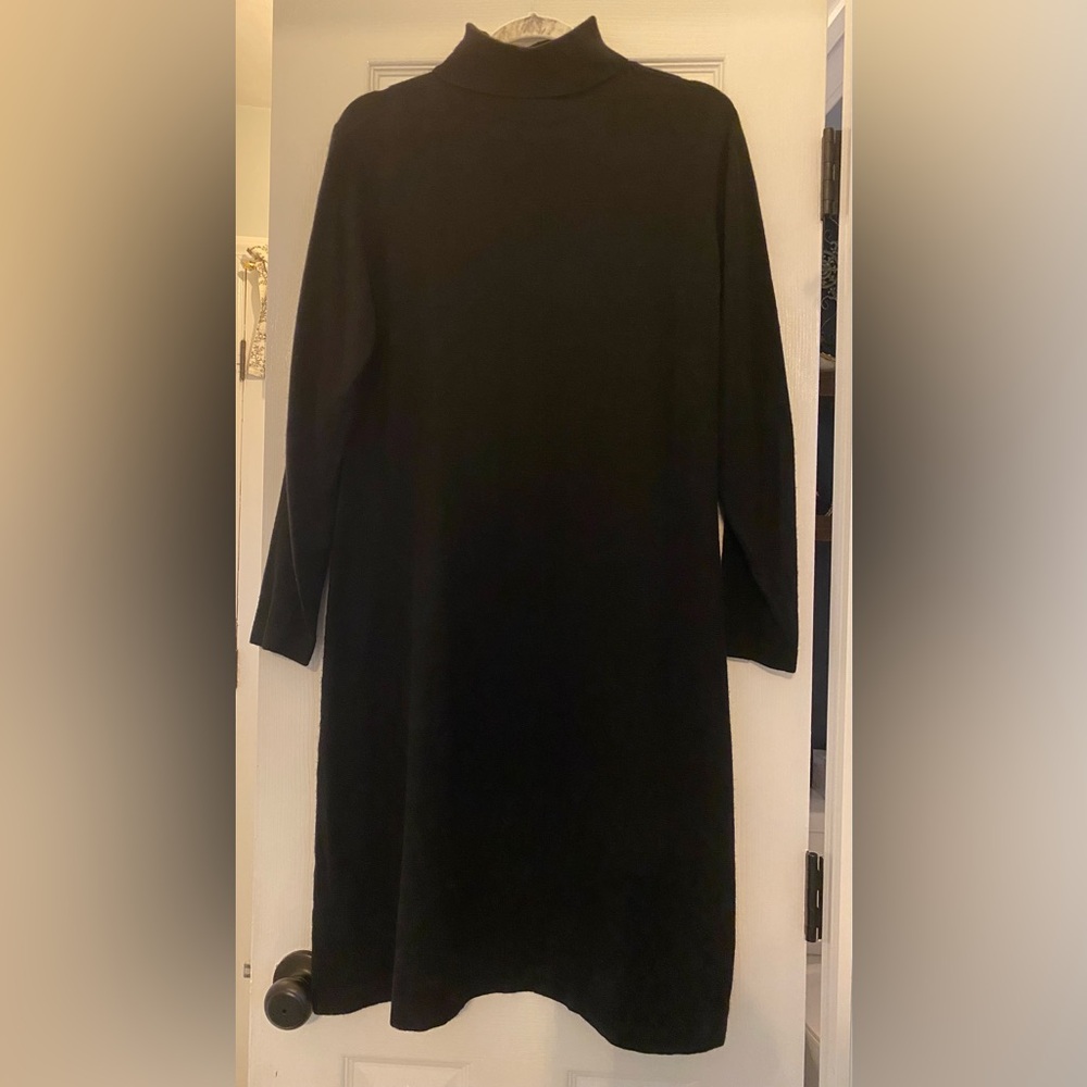 Lord & Taylor Medium Black Turtleneck Cashmere Dress Minimalist Neutral Office